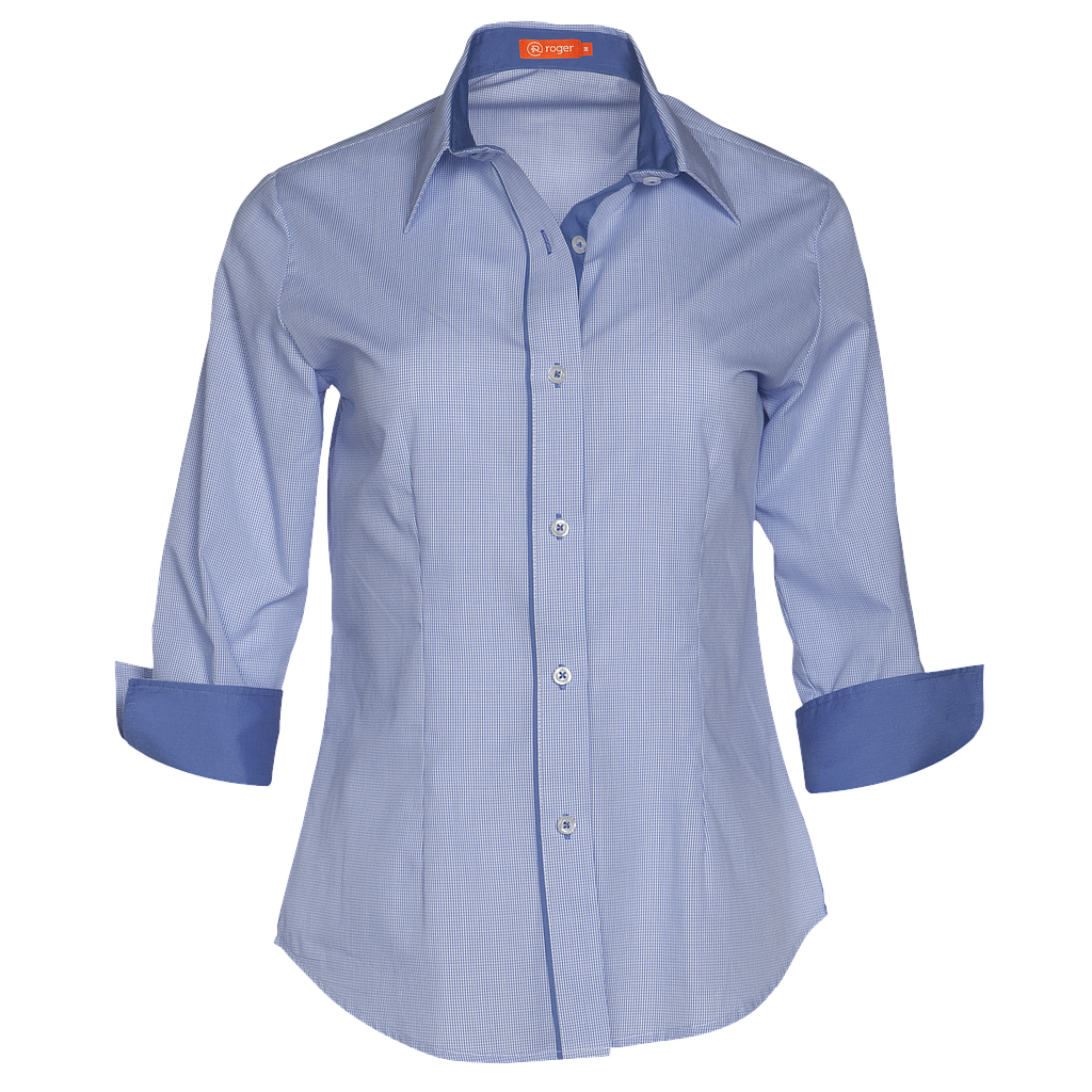 Camisa Mujer Cuello Camisero Manga 3 4 Plaid 960151 Uniformes Roger